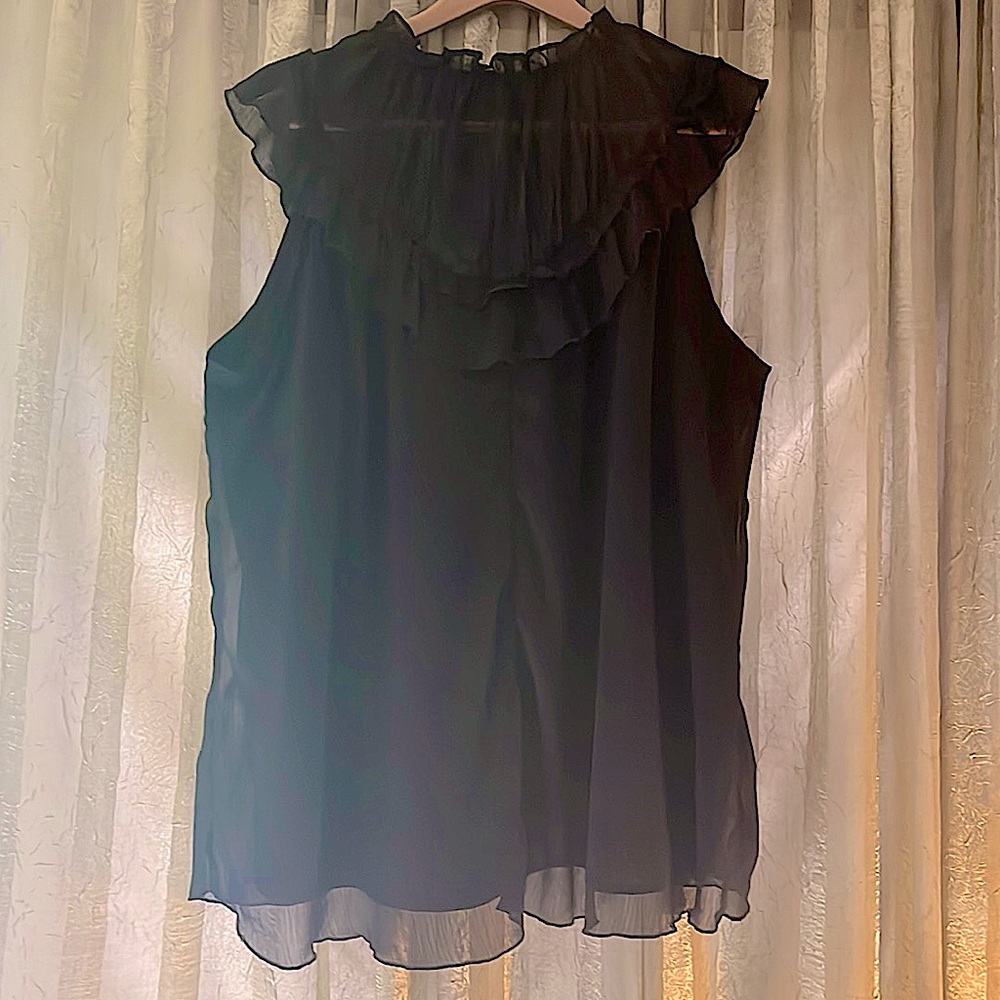 SOLD Shein Black Ruffled Collared Sleeveless Blouse
